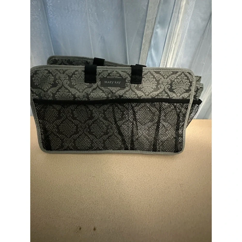 Mary Kay Black White Quilted Satchel Top Handle Zip Organizer Insert Pockets